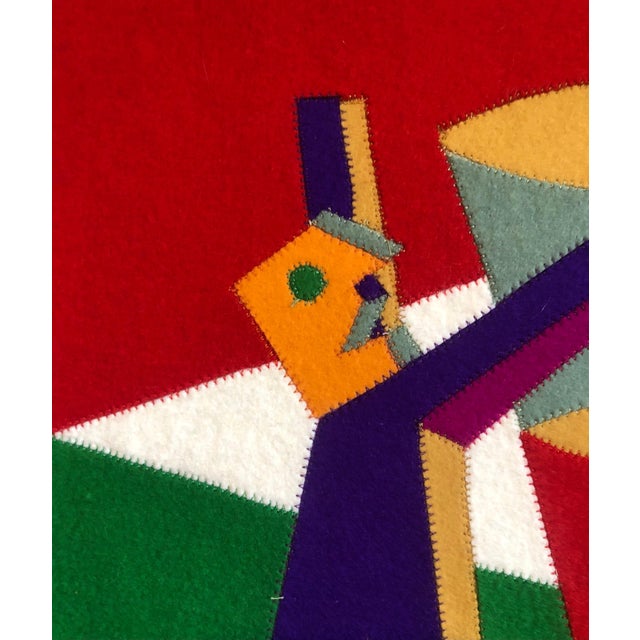 Early 20th Century Ivana Gaifas, Italian Wool Felt Handmade Futurist Fortunato Depero Art Tapestry Wall Hanging For Sale In Miami - Image 6 of 8