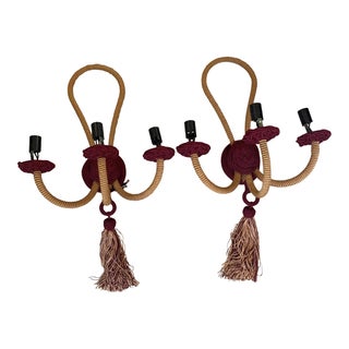 Helene Aumont Orsay Silk Wrapped Sconces Electric Wine and Goldenrod For Sale