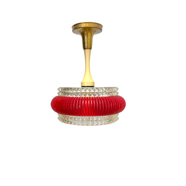 Vintage Pendant Lamp in Red and Clear Plastic with Glass Shade, 1970s For Sale - Image 10 of 11