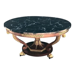 Late 20th Century Round Baker Center Table With Faux Marble Top
