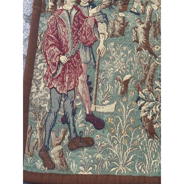 1960s Vintage Aubusson Médiéval Design Jacquard Tapestry Woodcutters, 1960s For Sale - Image 5 of 18
