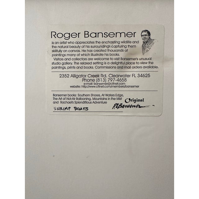 Roger Bansemer American Original Painting ‘Shrimp Boats’ — Framed 18×14, Nautical Scene For Sale - Image 4 of 5