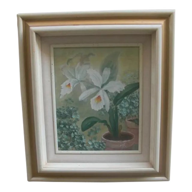 Late 20th Century White Iris Floral Still Life Painting, Framed For Sale