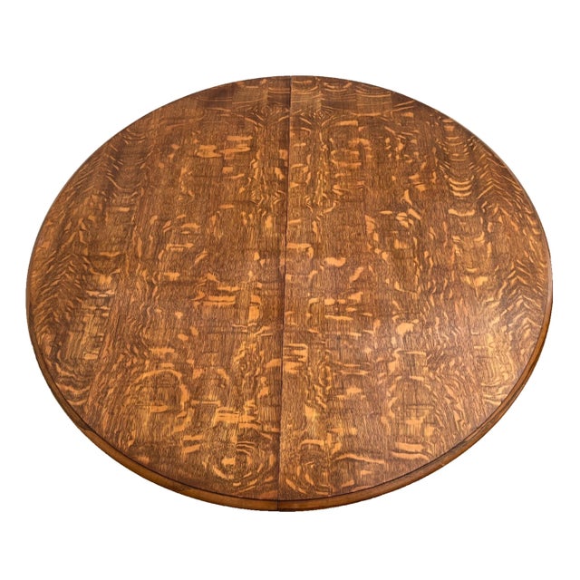 Wood Early 20th Century Old English Revival Round Expansion Dining Table, Baluster Legs Quarter Sawn Oak For Sale - Image 7 of 15