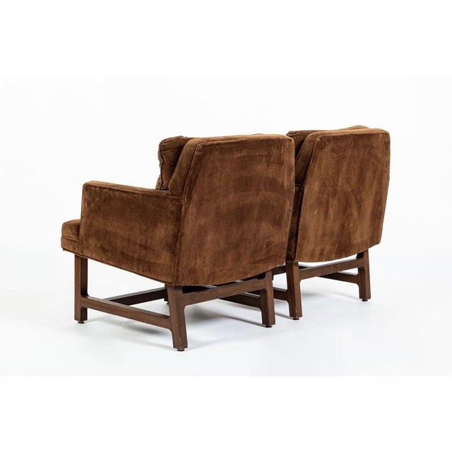 Pair of Mid-Century Brown Velvet Lounge Chairs Attributed to Edward Wormley, 1960s For Sale In Detroit - Image 6 of 17