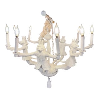 Late 20th Century Whimsical White Plaster Finished Monkey Ten-Light Chandelier For Sale