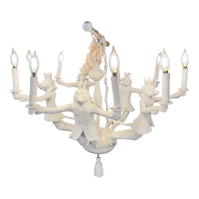 Late 20th Century Whimsical White Plaster Finished Monkey Ten-Light Chandelier For Sale