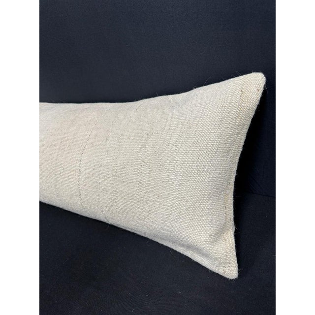 Turkish Hemp Pillow Cushion Natural Beige Sky Blue Cushion Cover 14"x45" For Sale - Image 4 of 4