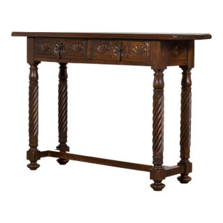 Early 20th Century Spanish Walnut Console Table With Barley Twist Legs For Sale