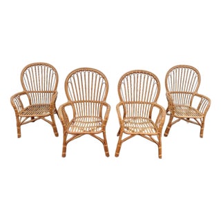 Vintage Franco Albini’s Style Rattan Lounge Chairs - Set of 4 For Sale