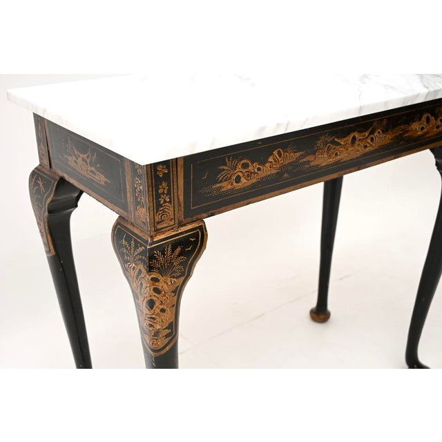 Stone Antique Victorian Lacquered Chinoiserie Marble Top Side Table, 1870 For Sale - Image 7 of 11