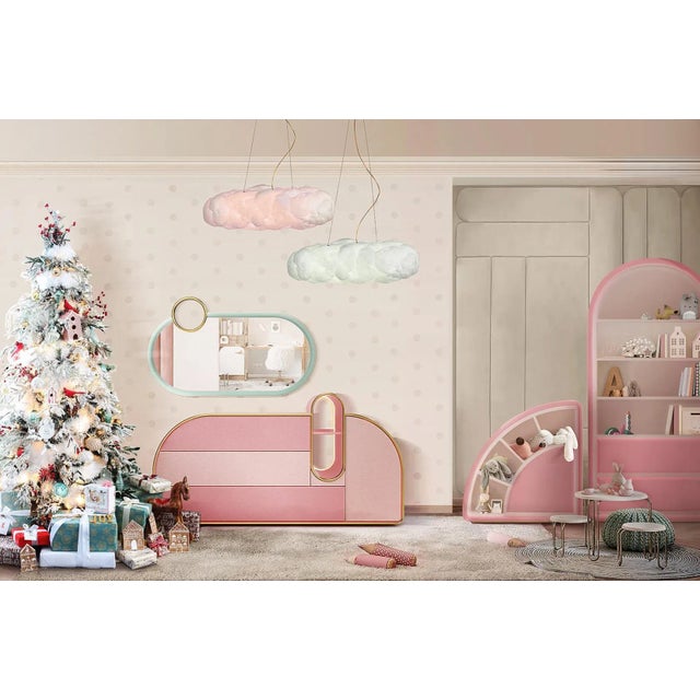 Mirror Ovals 2 Wood, brass, velvet, and mirror LED light and gold-plated Measures: Height: 65 cm Width: 110 cm Depth: 4 cm