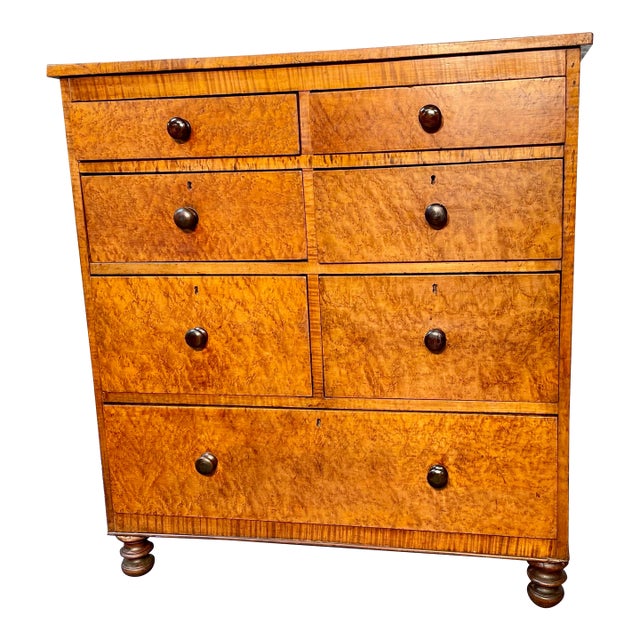 Antique Curly/Tiger Maple Chest of Drawers, Late Federal Early Empire Period For Sale