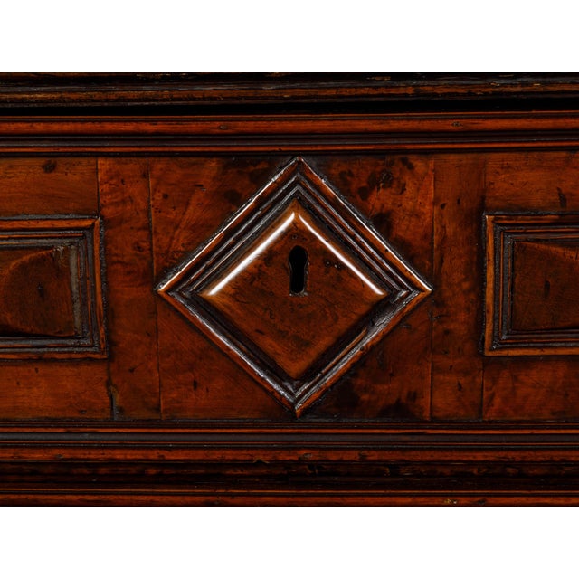 Italian 1800s Walnut Commode with Three Drawers and Raised Diamond Motifs For Sale - Image 4 of 12