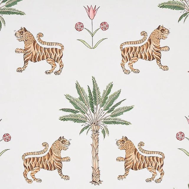 Boho Chic Schumacher Tiger Palm Wallpaper in Crimson - 10 Yards For Sale - Image 3 of 5