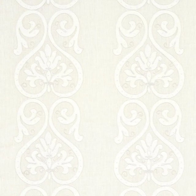Schumacher Medici Embroidered Sheer Fabric in Blanc For Sale