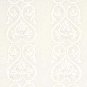 Schumacher Medici Embroidered Sheer Fabric in Blanc