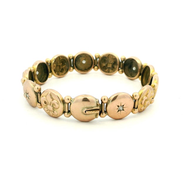 Circa 1900 Victorian 14k Rose Gold Diamond Fleur-De-Lis Bracelet For Sale In Miami - Image 6 of 13