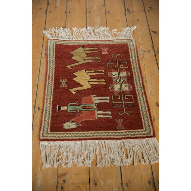 Vintage Pictorial Armenian Herdsman Design Square Rug Mat - 1'10" X 2'5" For Sale - Image 4 of 10