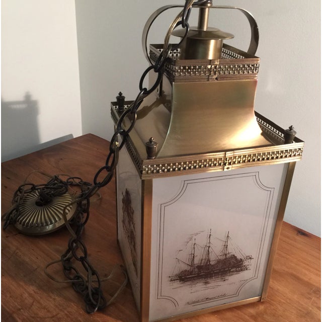Brass & Glass Nautical Swag/Pendant Light For Sale - Image 4 of 13