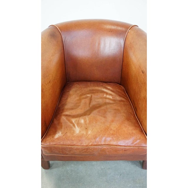 Cognac-Colored Cowhide Leather Club Chair For Sale - Image 6 of 11