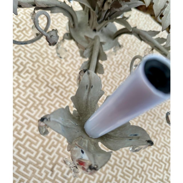 Metal Vintage Gray 5-Light Hollywood Regency Palm Tree Chandelier Attributed to Hans Kogl For Sale - Image 7 of 11
