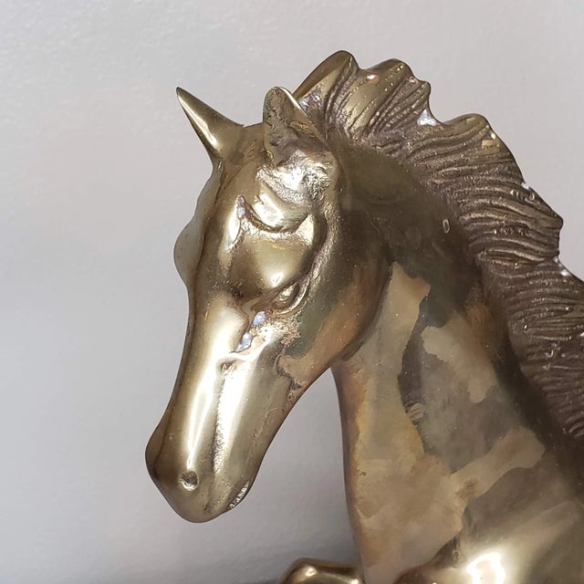 Vintage Mid-Century Modern Large Brass Galloping Horse Statue Figure For Sale - Image 9 of 10