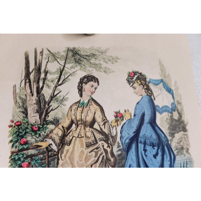 Lot of 5 Antique French Fashion Plates L La Mode Illustrée 1870s L Signed Anaïs Toudouze, Hand Colored Bustle Dresses, 9x12" Each For Sale - Image 14 of 17