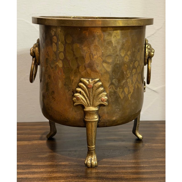 Antique Imperial Russian Tula Hammered Brass Jardinière With Lion Masks, C. 1900 For Sale - Image 11 of 16