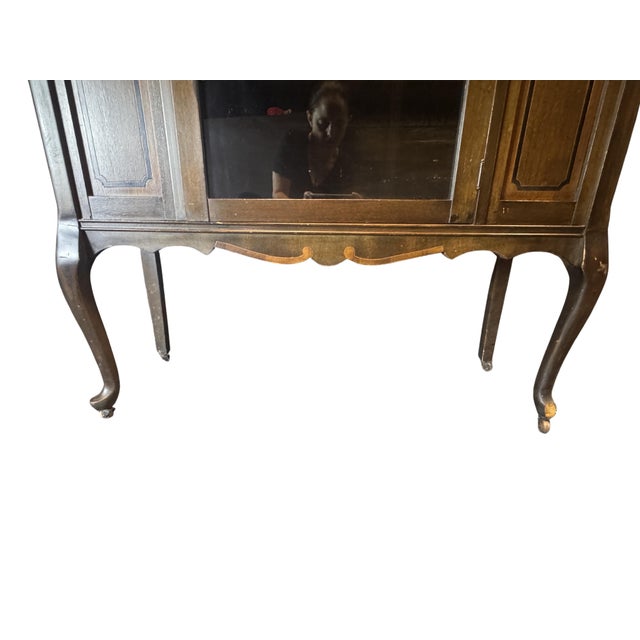 Antique Queen Anne Style Walnut Display Cabinet Bookcase Curio, C. 1920s For Sale - Image 9 of 13