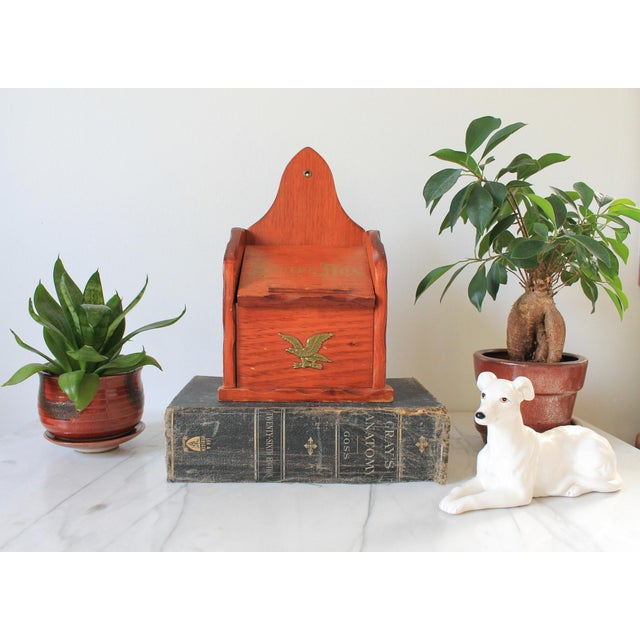 Vintage wood recipe box that can be hung on the wall. It includes original un-used recipe cards. No makers mark. Some age...