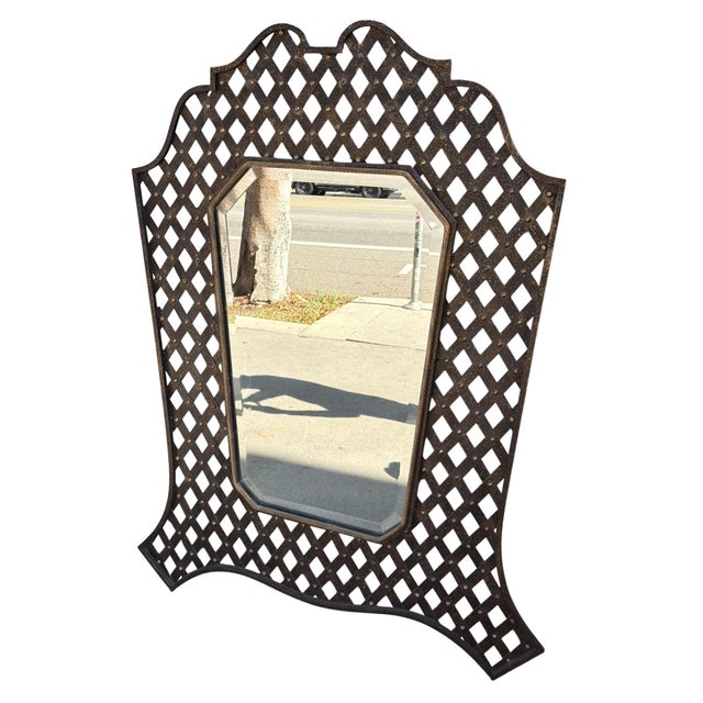 Huge Modernist Wrought Iron Lattice Mirror.