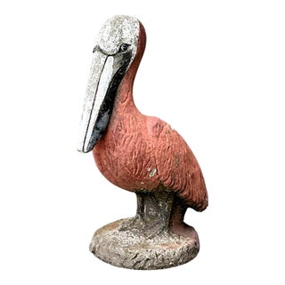 Vintage Painted Cement Pelican Sculpture For Sale
