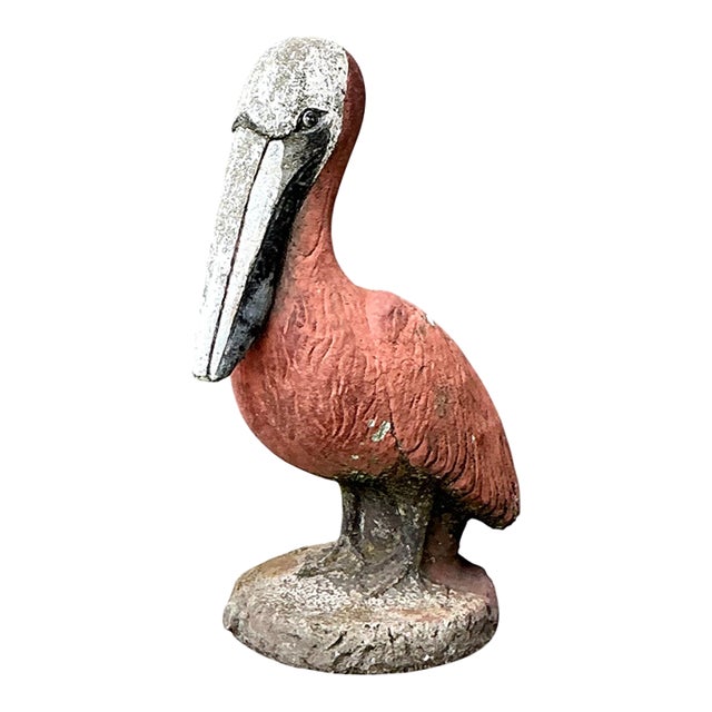 Vintage Painted Cement Pelican Sculpture For Sale