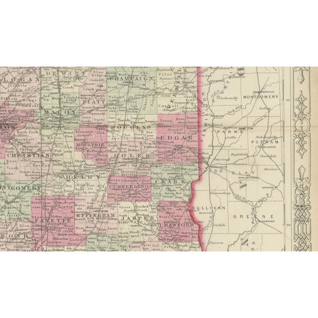 Civil War Era Map of Illinois with Lake Michigan Detail, 1864 For Sale - Image 3 of 10