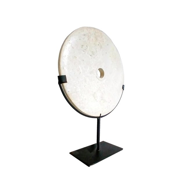Contemporary Hand-Carved Indonesian Marble Disk on Stand, 10 Inches For Sale - Image 3 of 15