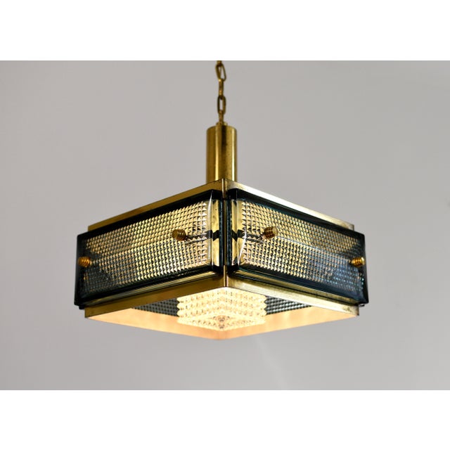 Metal Mid Century Malmö Metallvarufabrik Pendant Light Brass and Green Glass For Sale - Image 7 of 12