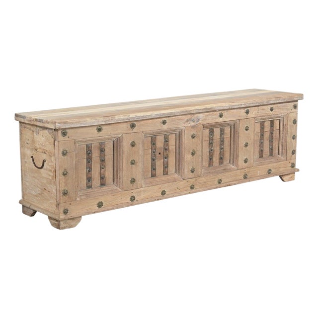 Footboard “Bed Bench” Constructed From an Antique Teakwood Door Panel and Reclaimed Wood For Sale