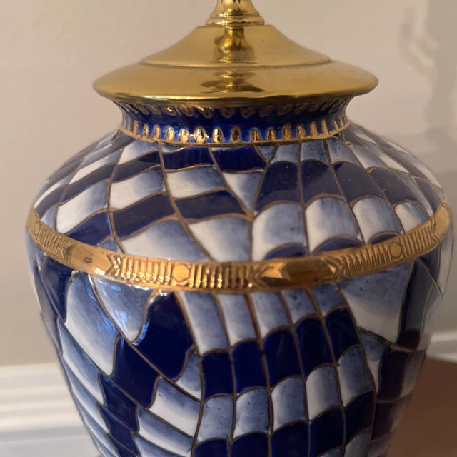 Late 20th Century Oriental Style Painted Ceramic Vase Lamps ~ a Pair For Sale - Image 4 of 12