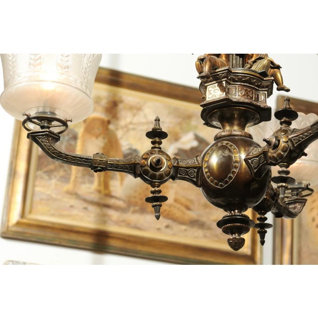 Mid 19th Century 19th Century French Three-Light Bronze and Baccarat Style Chandelier With Cherubs For Sale - Image 5 of 13