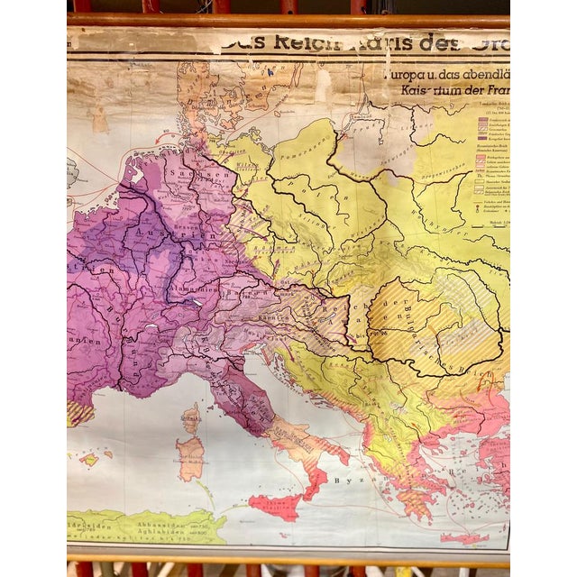 German Fabric, Paper & Pine Map, 1950s For Sale - Image 11 of 16