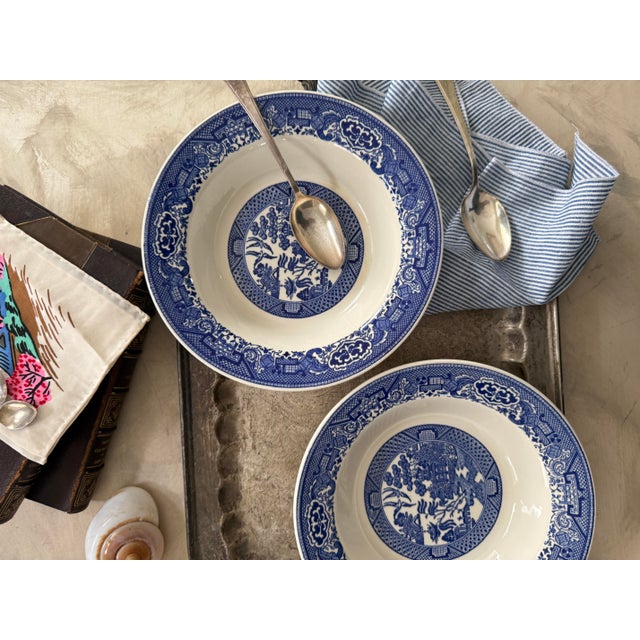 1960s Blue Willow Serving 9 1/8” Bowls in Royal Ironstone Willow Ware by Royal China - Set of Two (2) For Sale - Image 9 of 10