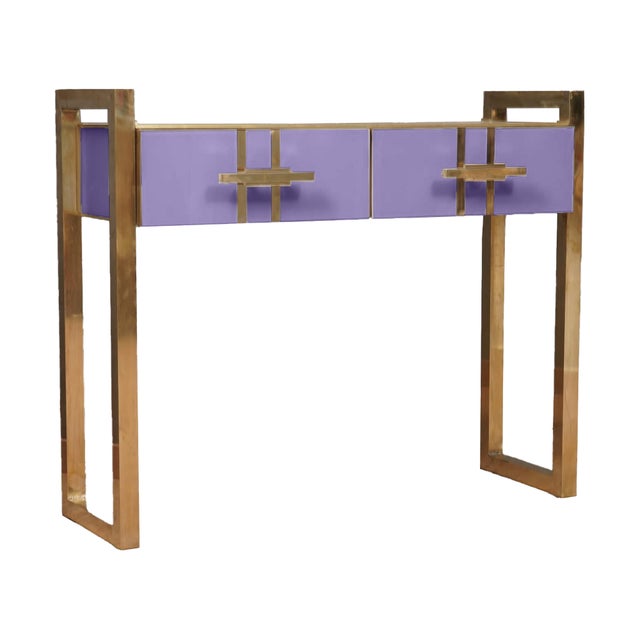 Italian Console Table in Purple Murano Glass and Brass from Justfurnituress SRL For Sale - Image 10 of 10