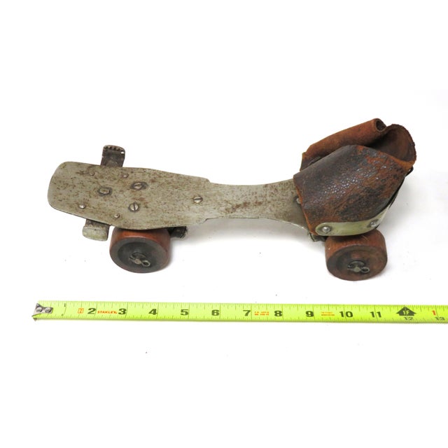 Early 1900s Antique American Wooden Wheel Roller Skates - a Pair For Sale - Image 12 of 13
