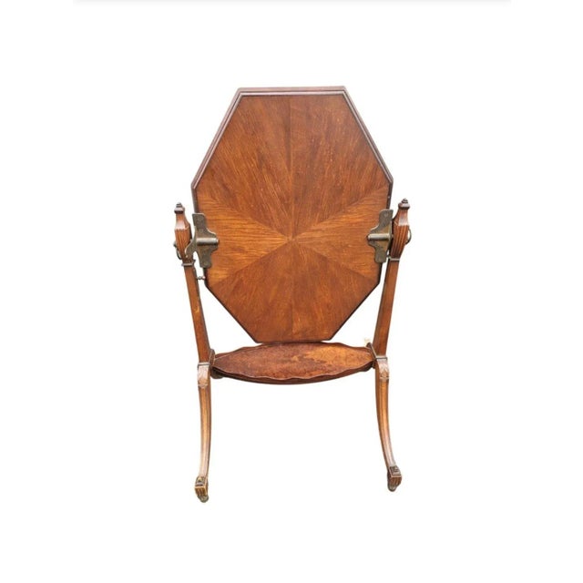 1950s Mid-Century Edwardian Style 2-Tier Burl Walnut and Hand-Painted Tray Table For Sale - Image 5 of 9