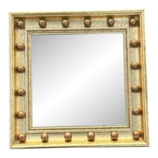 Late 20th Century Gilt Square Beveled Wall Mirror With Balls 18 1/4” For Sale