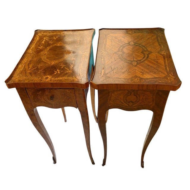 Mid 19th Century Rare French Marquetry Writing Tables With Leather Pull Out Slides - A Pair For Sale - Image 5 of 8