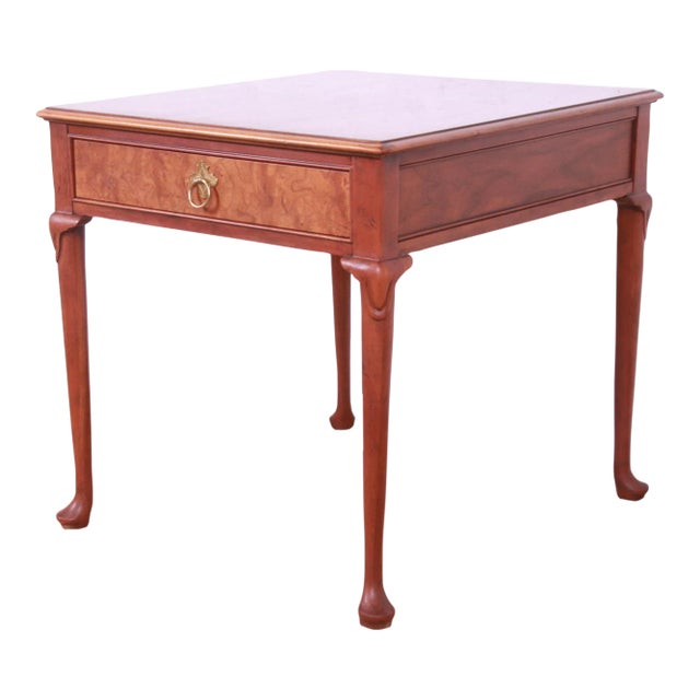 Baker Furniture Regency Burled Walnut Tea Table For Sale