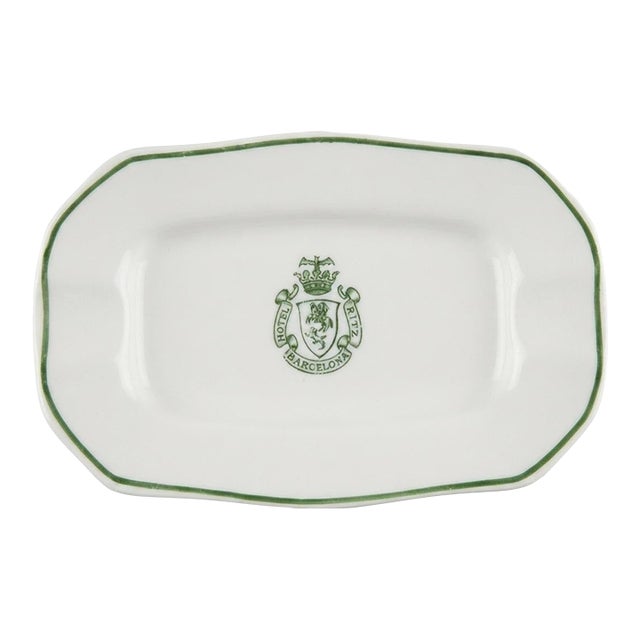 Vintage Hotel Ritz Barcelona Ashtray — Green Crest Porcelain Hotelware, European Luxury Collectible to Remember a Special Trip! See Pics! For Sale