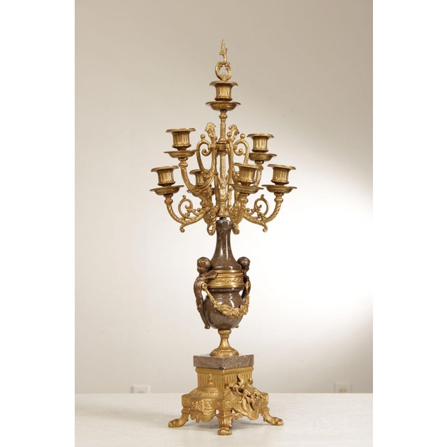 Rococo Brevettato Italian Pair of Marble and Gilt Bronze Candelabra For Sale - Image 3 of 12